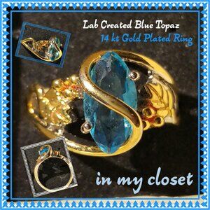 New!  Lab Created Blue Topaz Gold Plated Ring Size 7